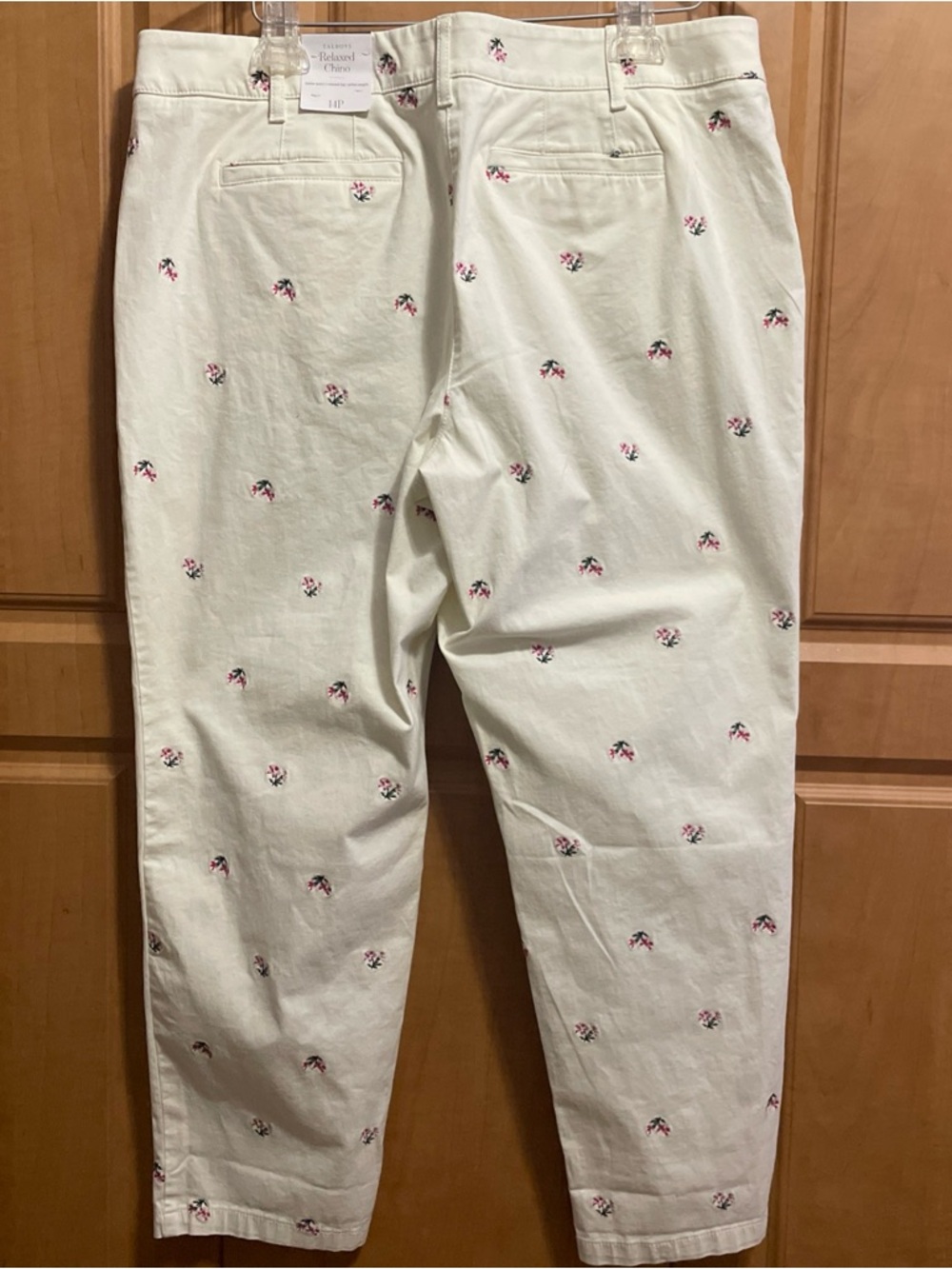 Talbots Cream Chinos with Pink Floral Embroidery Size 14P - Picture 4 of 5